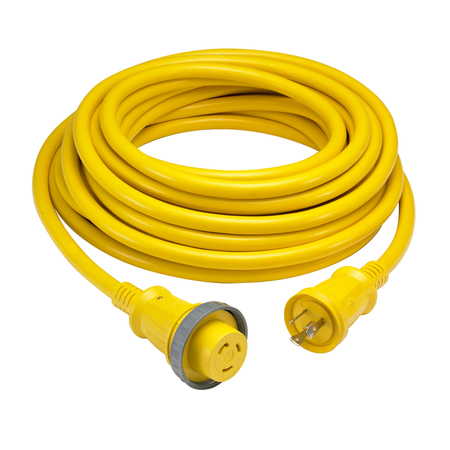HUBBELL WIRING DEVICE-KELLEMS Marine Cord, 30A/125V, 50', Yellow, with LEDs HBL61CM08LED